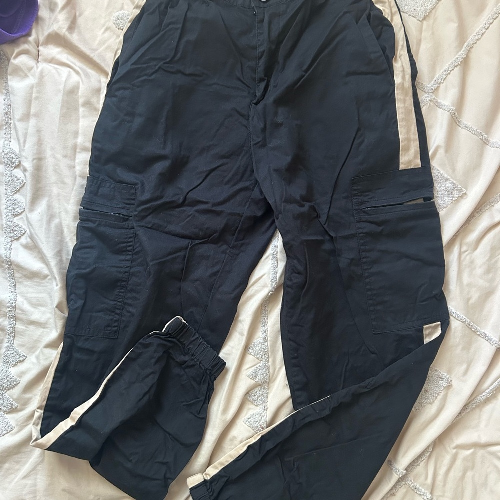 Women's Black Cargo Pants with Tan Accents